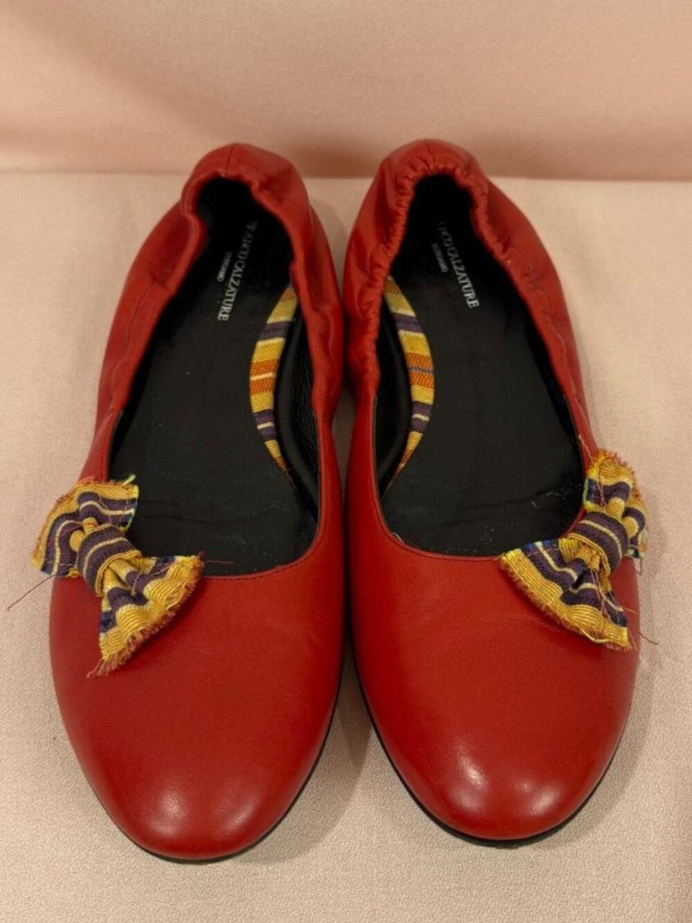 Red Leather Ballerina Flats